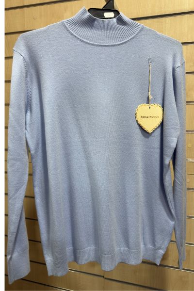 Jersey Azul Cielo Cuello Alto – Punto Fino Mujer