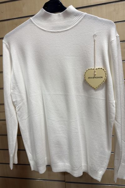 Jersey Blanco Cuello Alto – Punto Fino Mujer