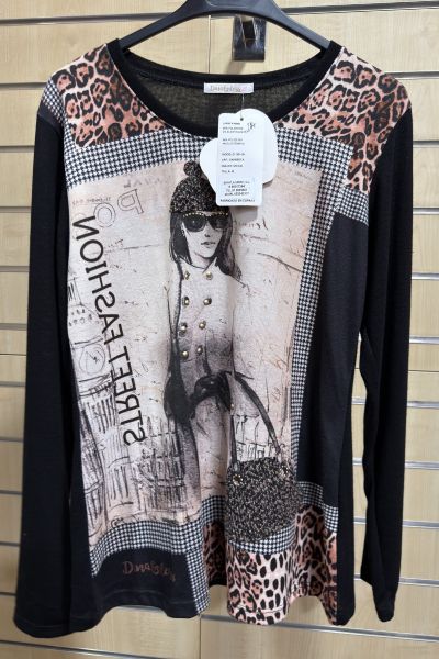 Camiseta Fashion Leopardo Negra – Manga Larga Mujer