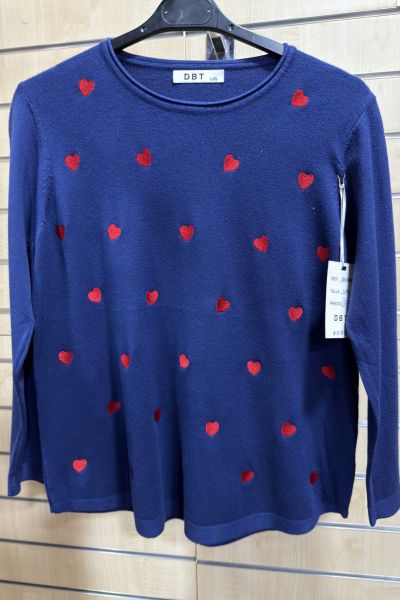 Jersey Azul Marino Corazones Rojos – Punto Fino Mujer