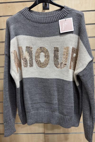 Jersey Gris “Amour” Brillante – Punto Casual Mujer