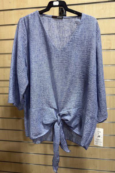Blusa Azul Denim Nudo Frontal – Mujer Casual Elegante