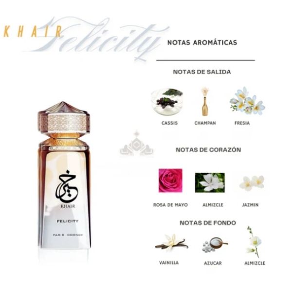 Khair Felicity Paris Corner 100ML – Perfume Árabe para Mujer, Dulce y Sofisticado