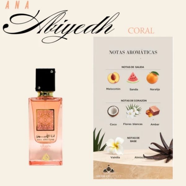 Ana Abiyedh Coral de Lattafa 60ML - Perfume Árabe Floral y Afrutado con Toque Exótico