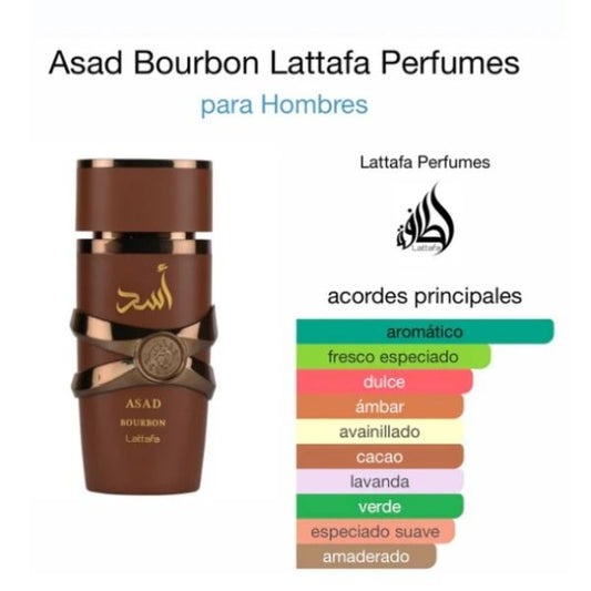 Lattafa Asad Bourbon Perfume Árabe - 100ML Poder, Elegancia y Sofisticación