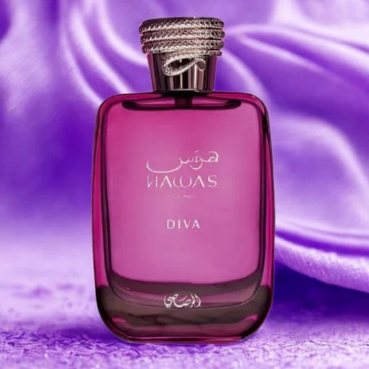 Hawas Diva Rasasi 100ML – Perfume Femenino Oriental Floral con Frutas Rojas, Rosa e Incienso
