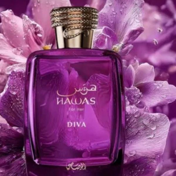 Hawas Diva Rasasi 100ML – Perfume Femenino Oriental Floral con Frutas Rojas, Rosa e Incienso