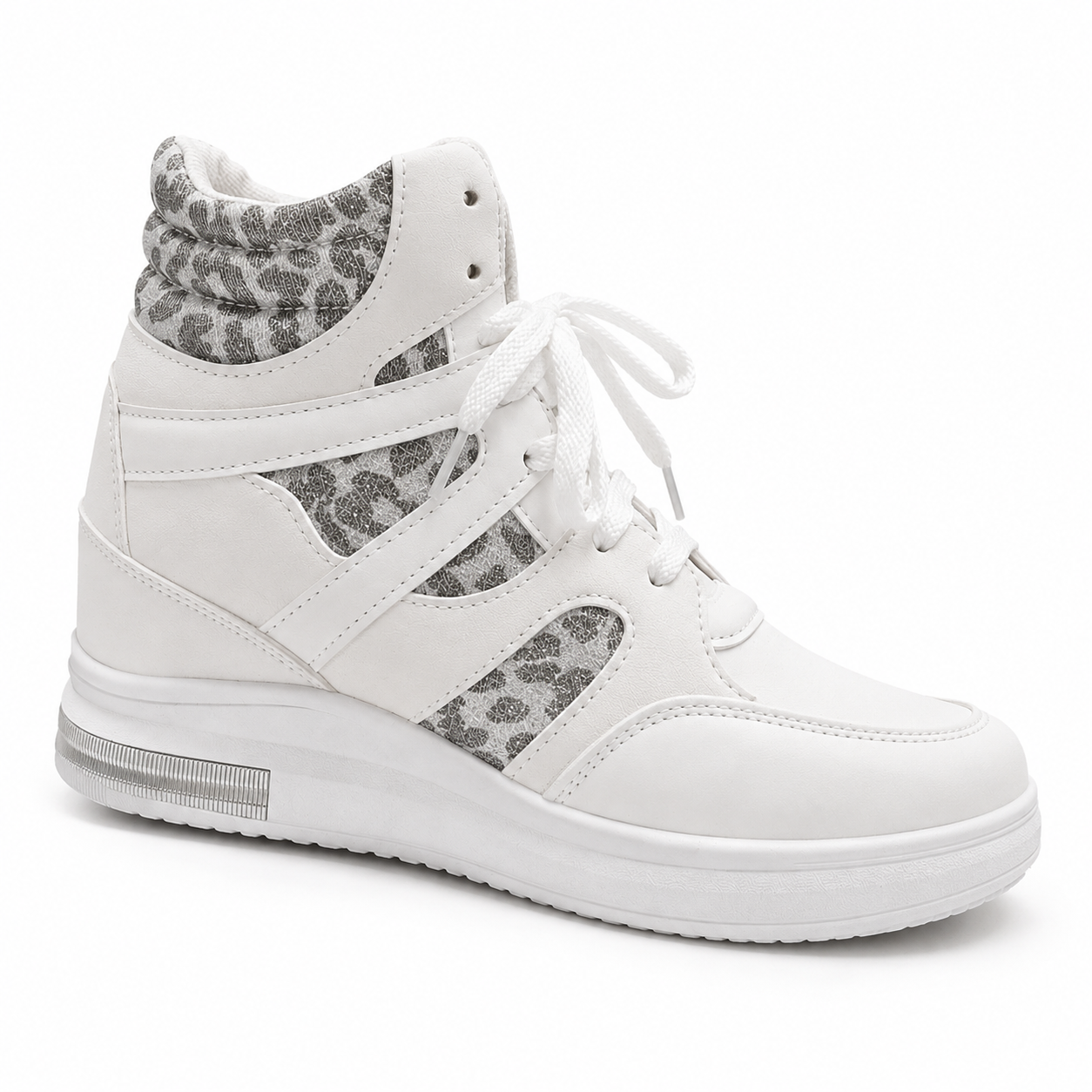 Zapatillas Altas con Cuña Interior Animal Print Plata – Blanco