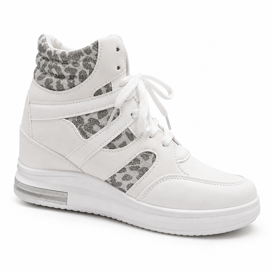 Zapatillas Altas con Cuña Interior Animal Print Plata – Blanco